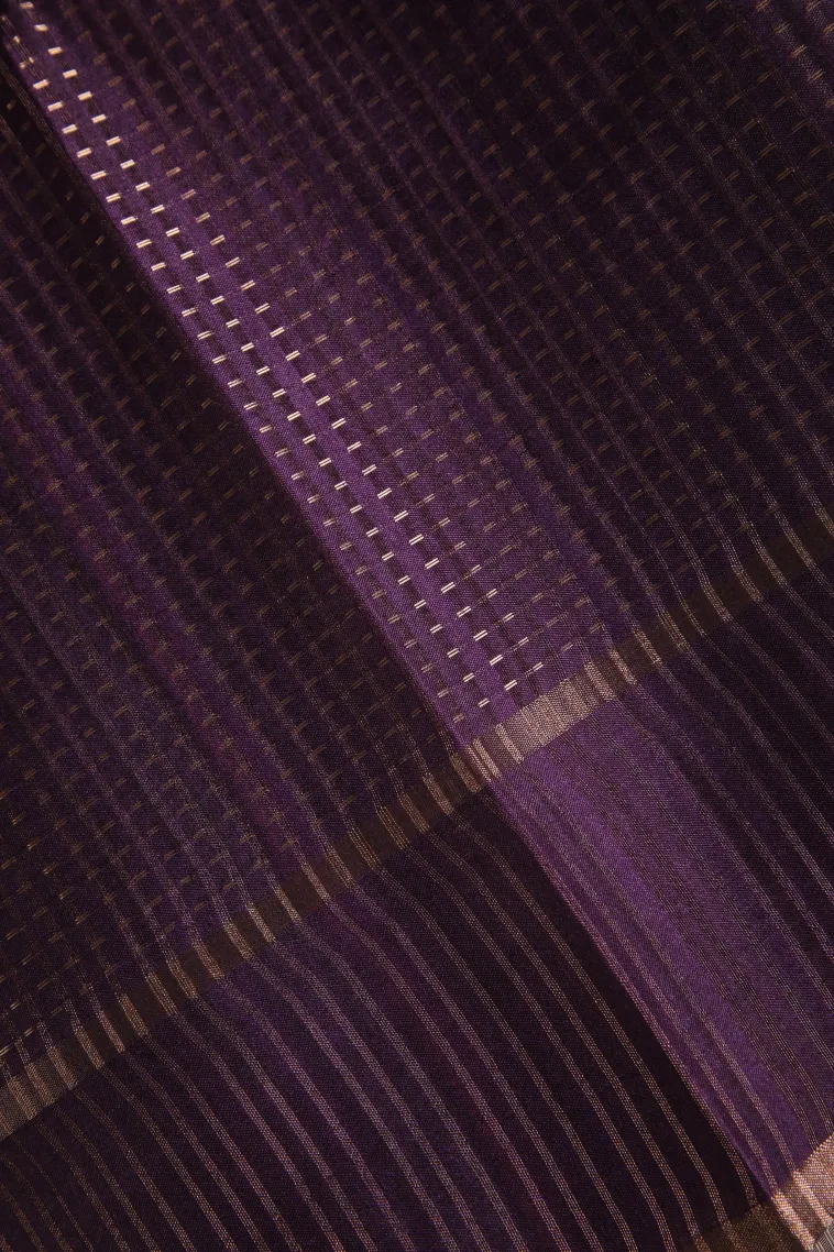 Teal Blue Tussar Saree with Gold Zari Stripes view 3