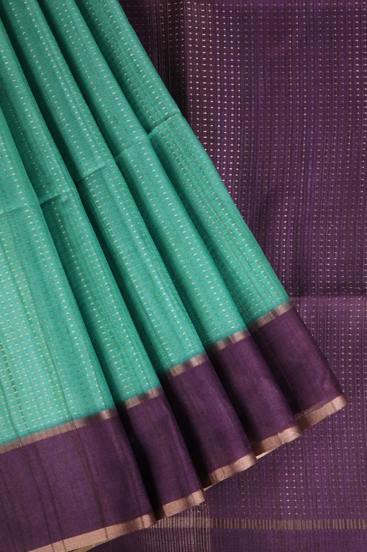 Teal Blue Tussar Saree with Gold Zari Stripes
