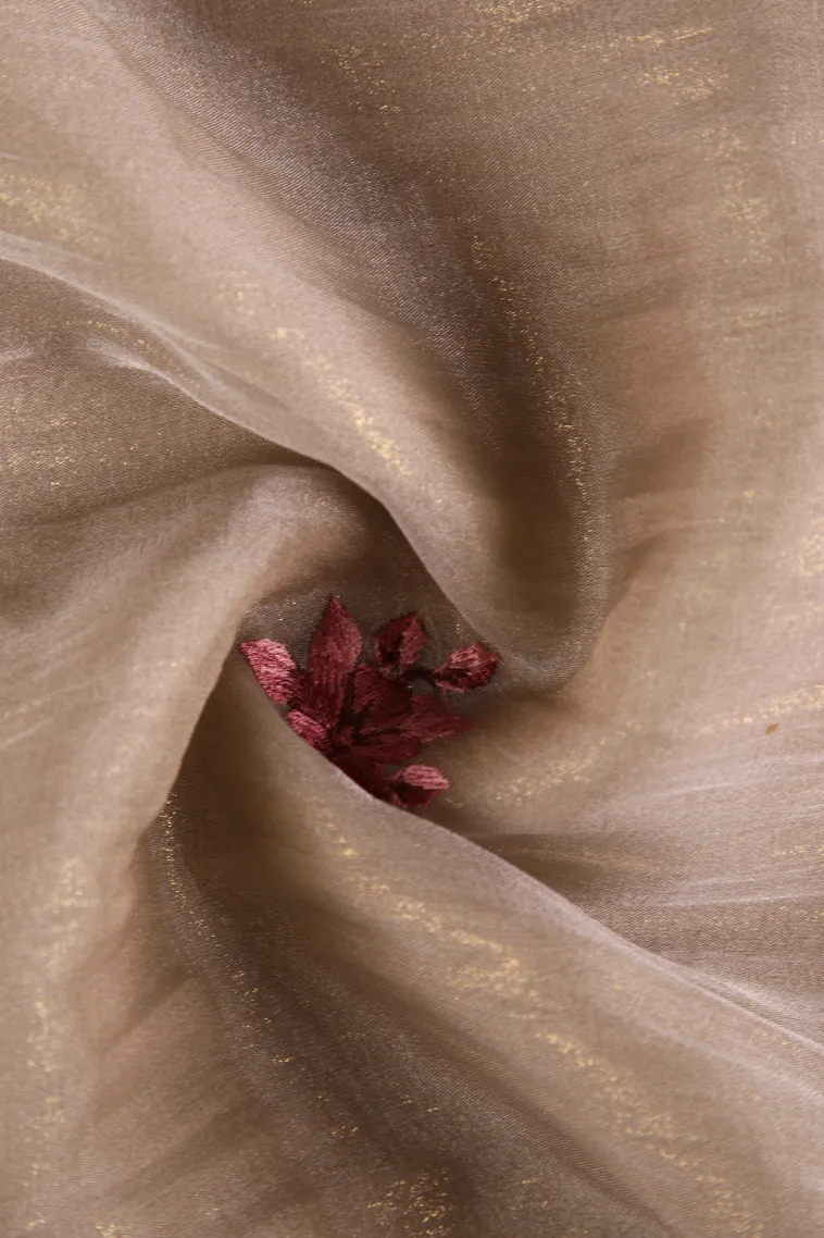 Salt White Organza Saree Without Zari With Floral Puttas view 4