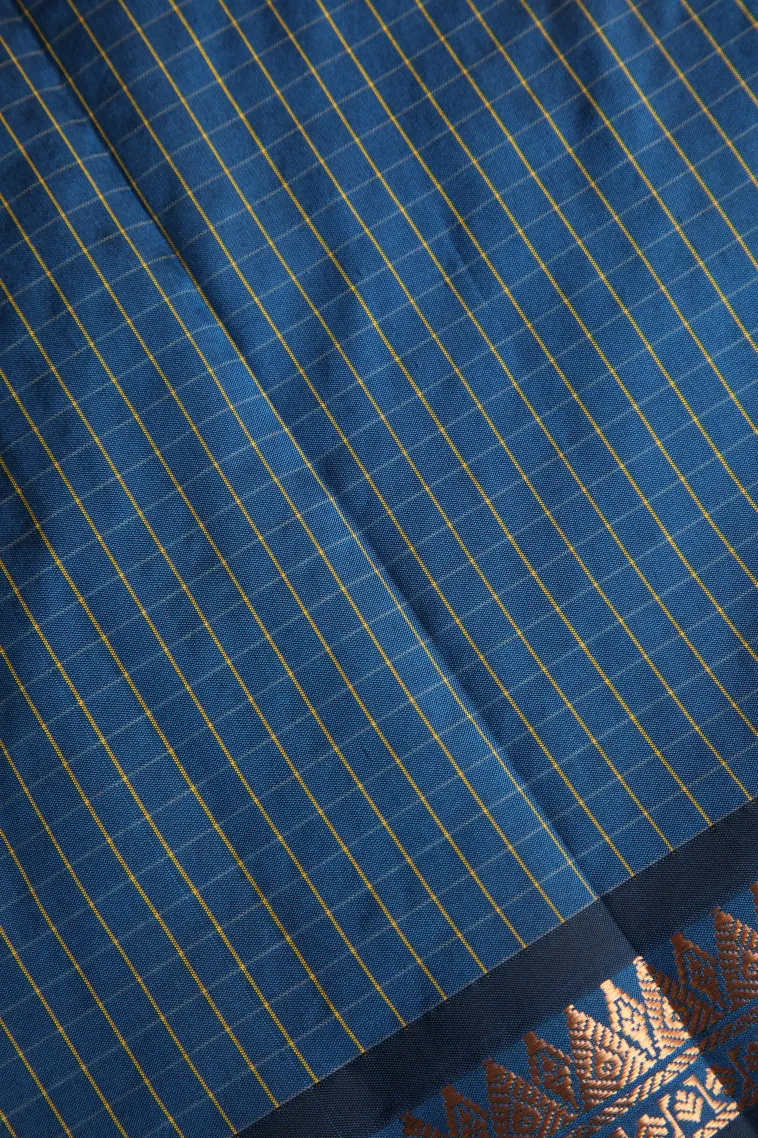 Cerulean Blue Soft Silk Saree with Gold Zari Checks And Puttas view 3