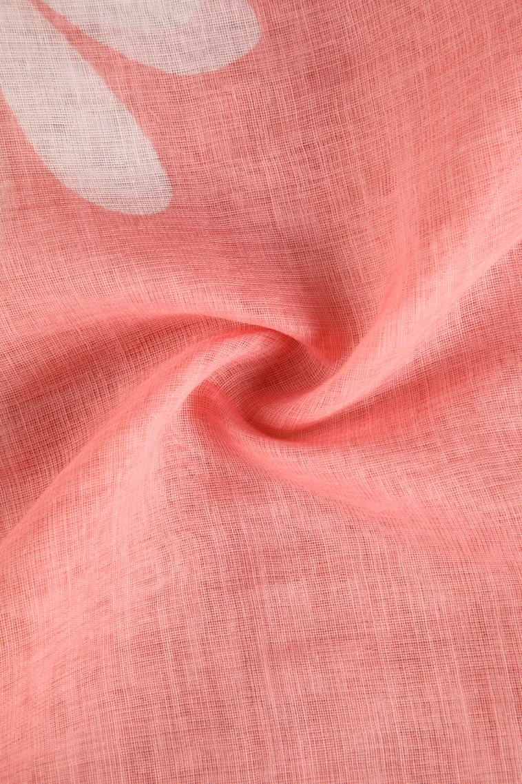 Peach Pink Linen Saree Without Zari With Flower Mottif view 4