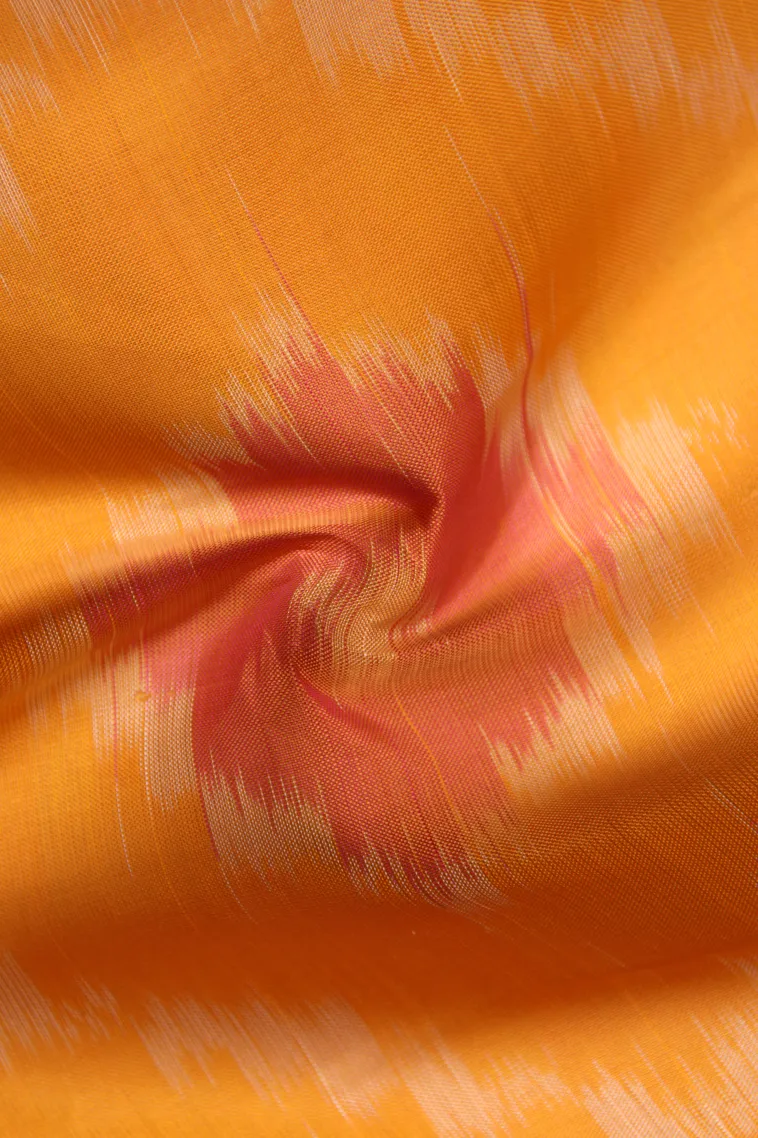 Lemon Yellow Pochampalli Saree Without Zari With Floral Patterns view 4