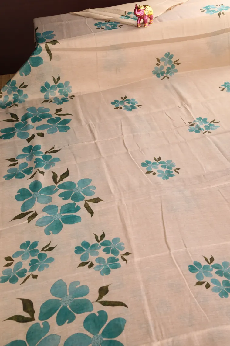 Sandollar Yellow Linen Saree Without Zari With Flower Mottif view 2