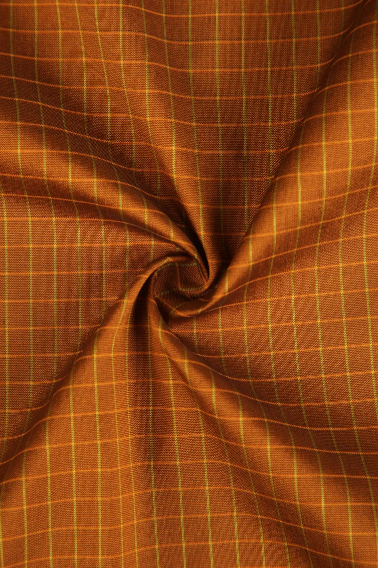 Tawny Brown Soft Silk Saree with Gold Zari Checks view 4