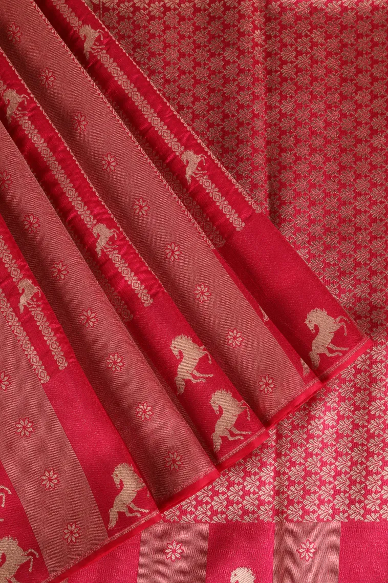 Punch Pink Banaras Sarees with Gold Zari Animal Mottif