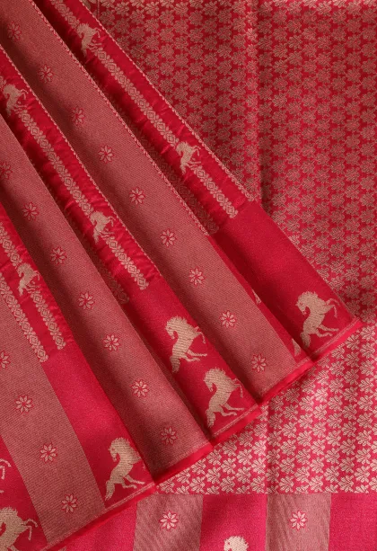 Punch Pink Banaras Sarees with Gold Zari Animal Mottif