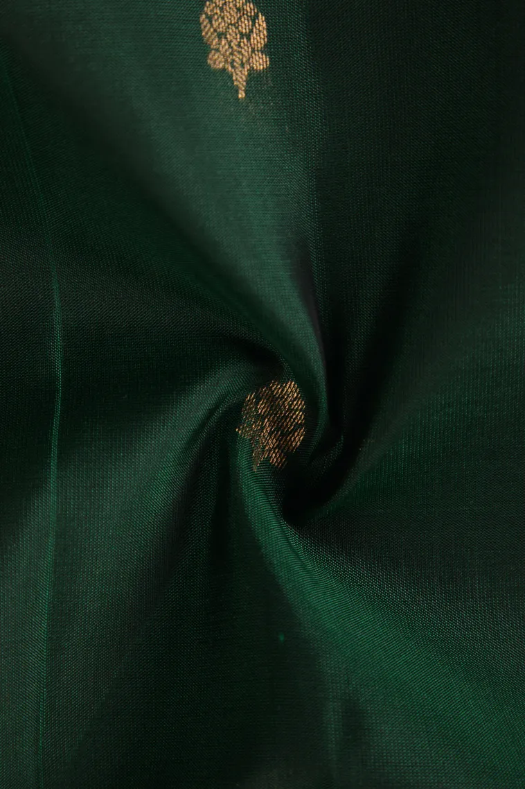 Bottle Green Soft Silk Saree with Gold Zari Buttis (small Dots Or Motifs) view 4