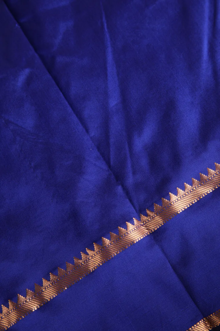 Admiral Blue Soft Silk Saree with Gold Zari Buttis (small Dots Or Motifs) view 3