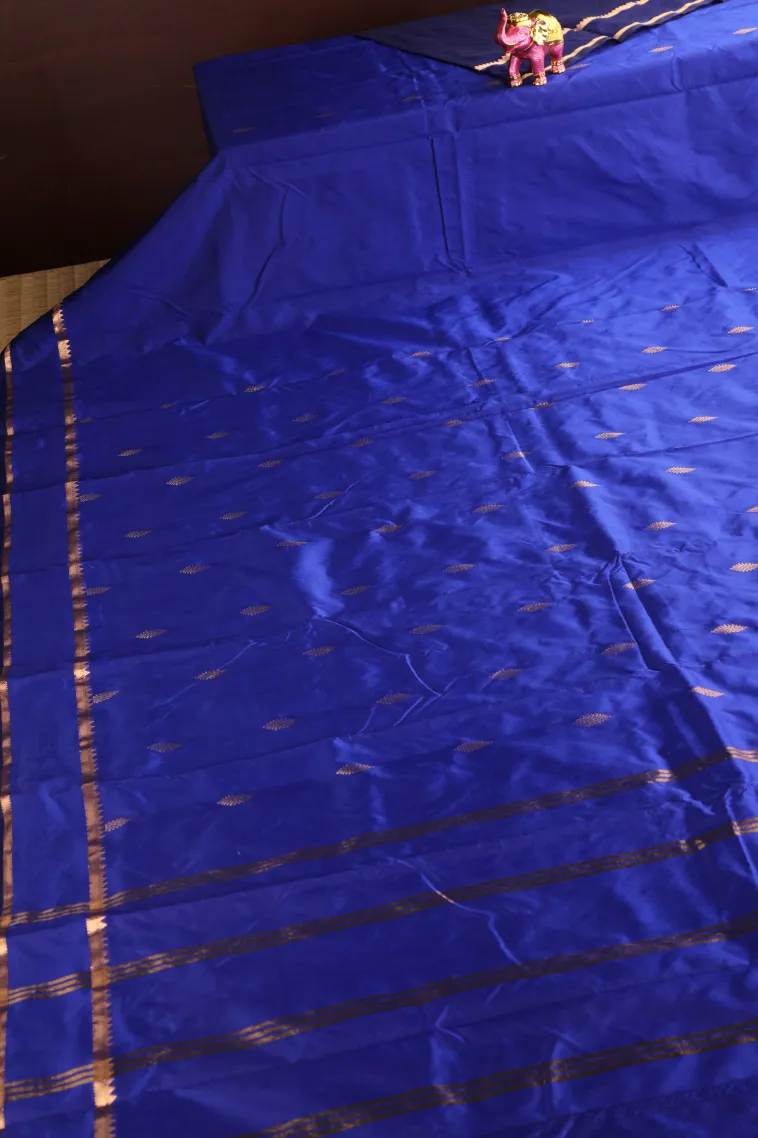 Admiral Blue Soft Silk Saree with Gold Zari Buttis (small Dots Or Motifs) view 2