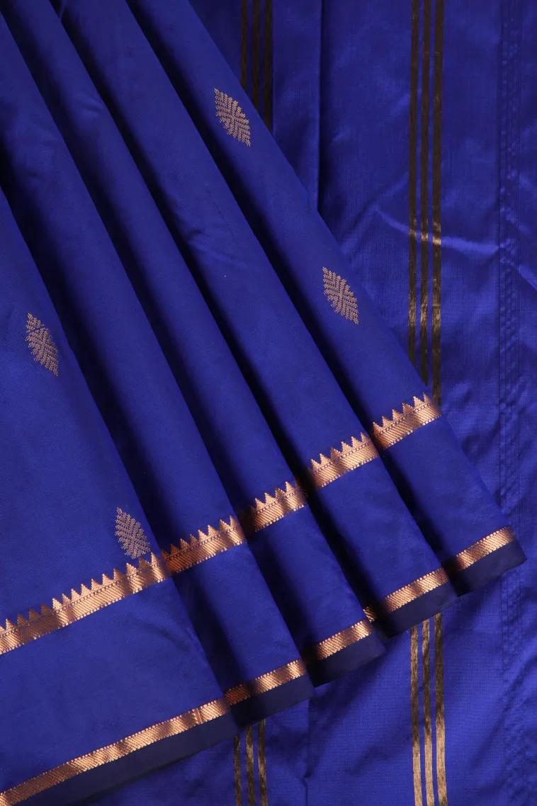 Admiral Blue Soft Silk Saree with Gold Zari Buttis (small Dots Or Motifs)