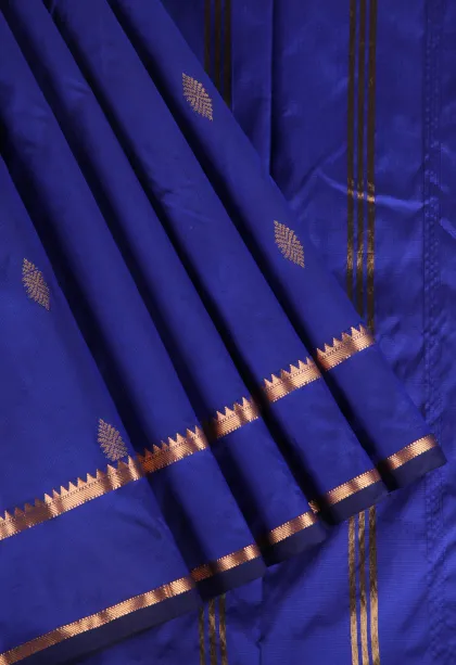 Admiral Blue Soft Silk Saree with Gold Zari Buttis (small Dots Or Motifs)