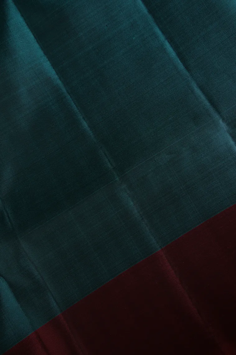 Ocean Blue Soft Silk Saree with Copper Zari Straipes And Puttas view 3