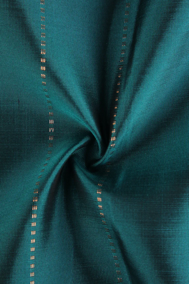 Ocean Blue Soft Silk Saree with Copper Zari Straipes And Puttas view 4
