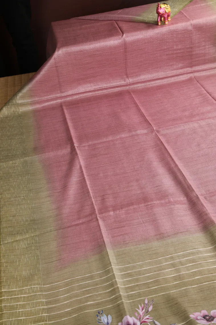 Crepe Pink Semi Tussar Silk Without Zari With Plain view 2