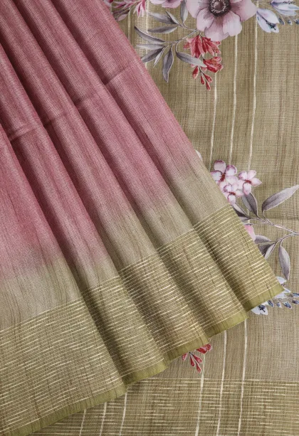 Crepe Pink Semi Tussar Silk Without Zari With Plain
