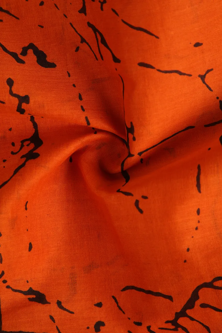 Fire Orange Mul Mul Cotton Without Zari With Floral Patterns view 4