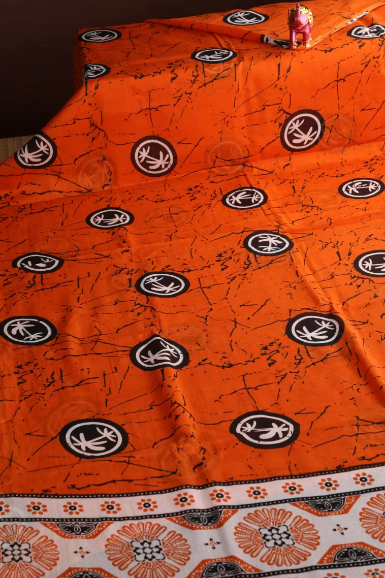 Fire Orange Mul Mul Cotton Without Zari With Floral Patterns view 2