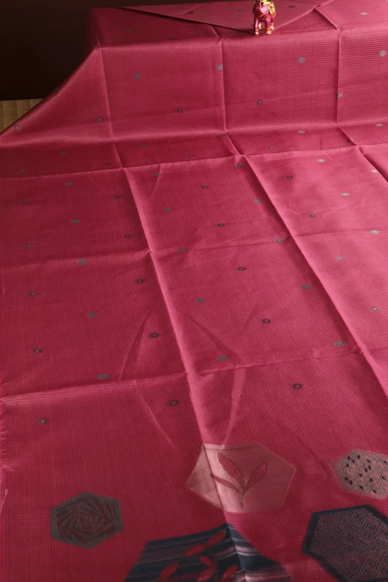 Rouge Pink Tussar Saree Without Zari With Floral Patterns view 2