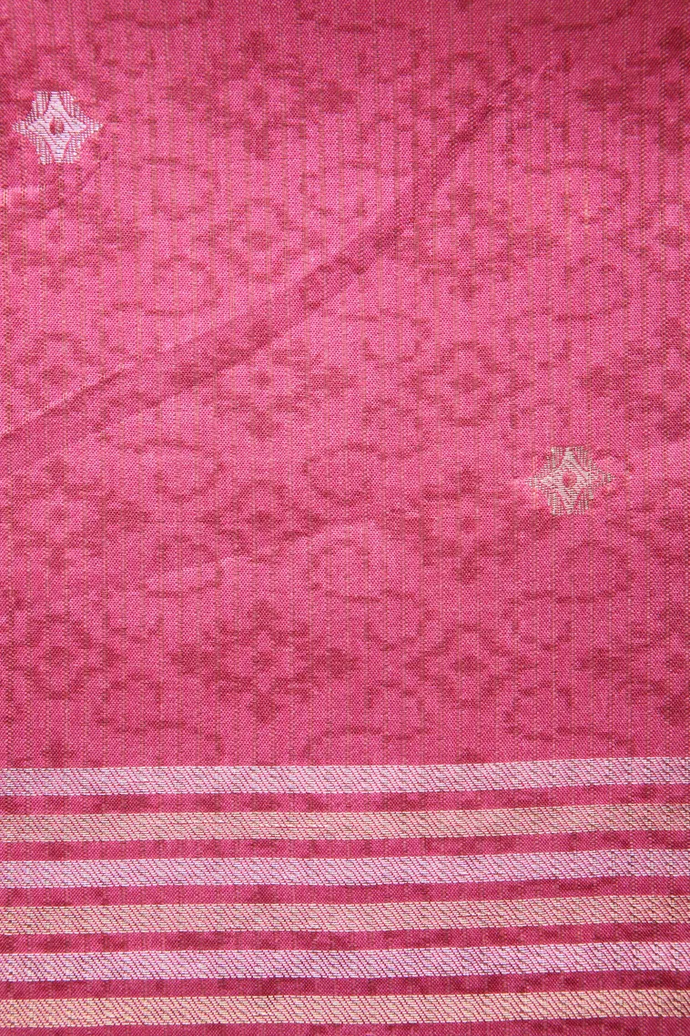Rouge Pink Tussar Saree Without Zari With Floral Patterns view 3