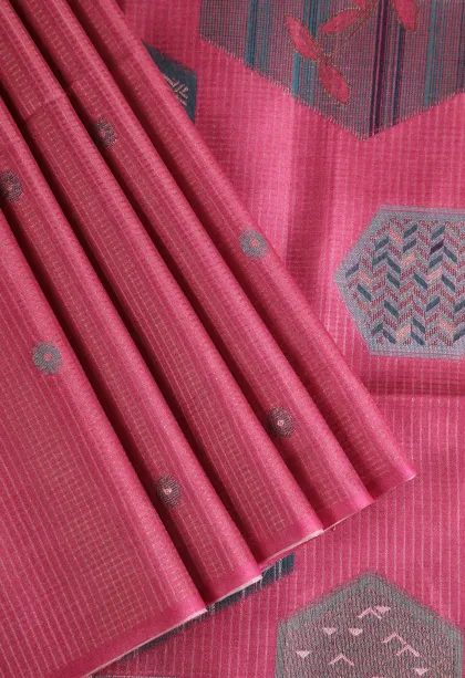 Rouge Pink Tussar Saree Without Zari With Floral Patterns