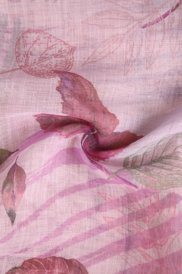 Lavender Purple Linen Saree with Silver Zari Floral Patterns view 4