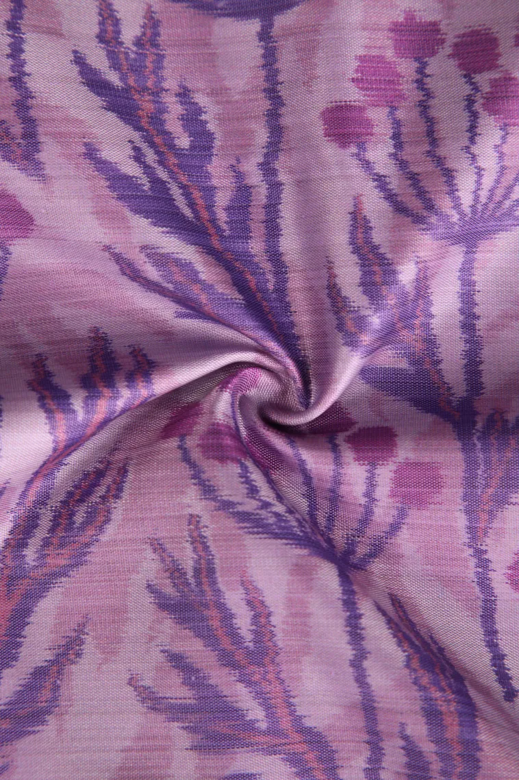 Periwinkle Purple Soft Silk Sarees with Bronze Zari Floral Patterns view 4