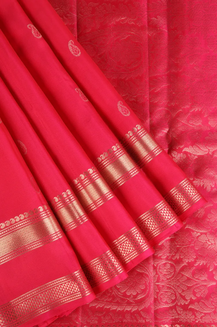 Punch Pink Soft Silk Saree with Gold Zari Mango Puttas