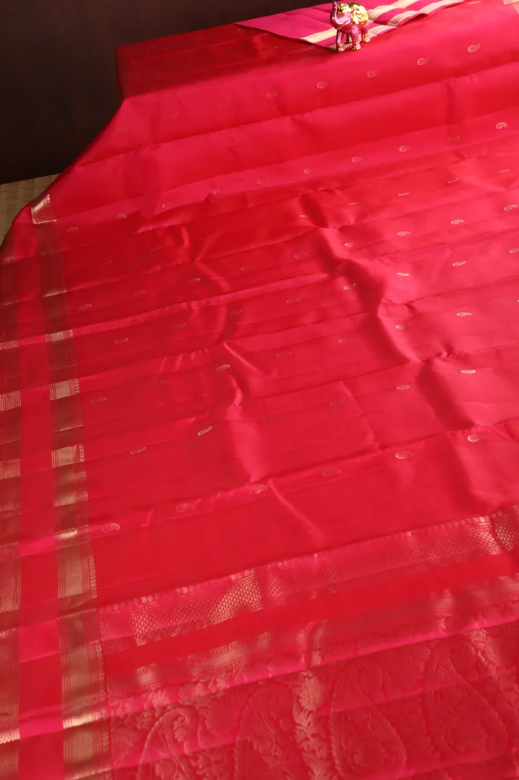Punch Pink Soft Silk Saree with Gold Zari Mango Puttas view 2
