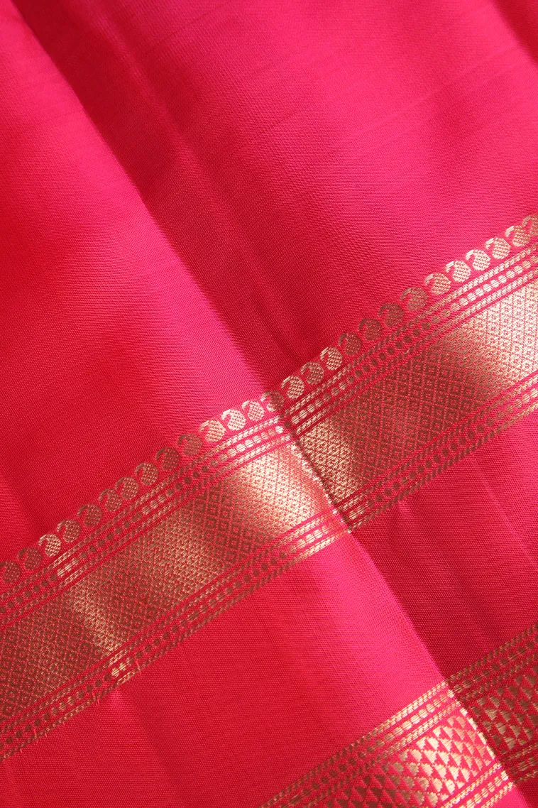 Punch Pink Soft Silk Saree with Gold Zari Mango Puttas view 3