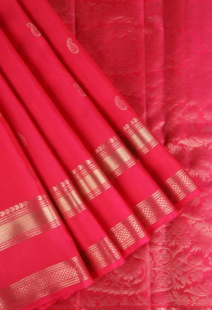 Punch Pink Soft Silk Saree with Gold Zari Mango Puttas