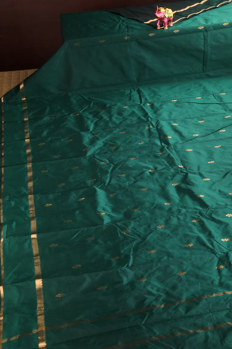 Bottle Green Soft Silk Saree with Gold Zari Buttis (small Dots Or Motifs) view 2