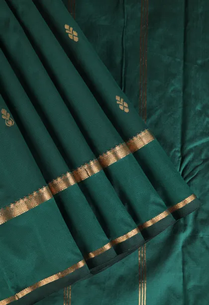 Bottle Green Soft Silk Saree with Gold Zari Buttis (small Dots Or Motifs)