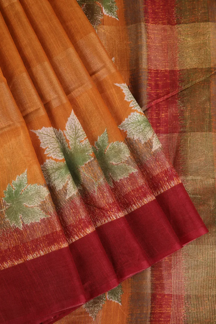 Gold Semi Tussar Silk with Gold Zari Stripes