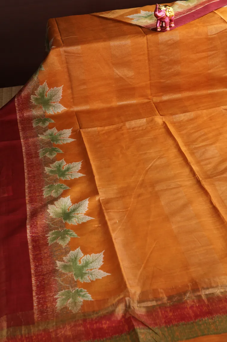 Gold Semi Tussar Silk with Gold Zari Stripes view 2