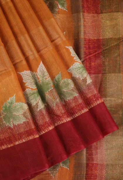 Gold Semi Tussar Silk with Gold Zari Stripes