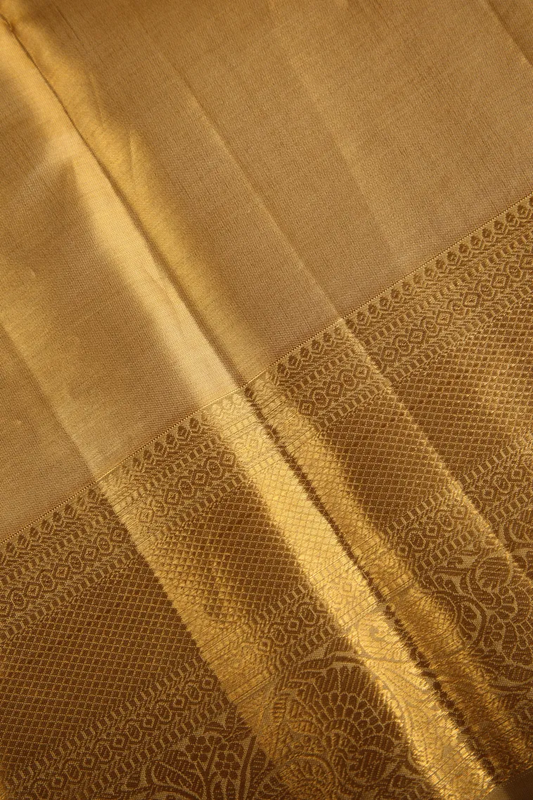 Gold Kanchipuram Silk Sarees with Gold Zari Floral Patterns view 3
