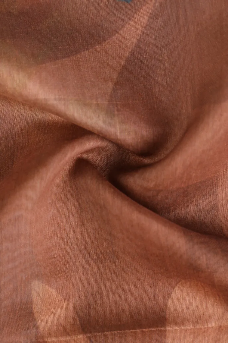 Caramel Brown Semi Tussar Silk Without Zari With Flower Mottif view 4