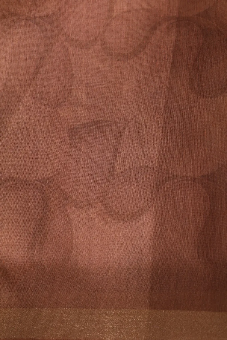 Caramel Brown Semi Tussar Silk Without Zari With Flower Mottif view 3