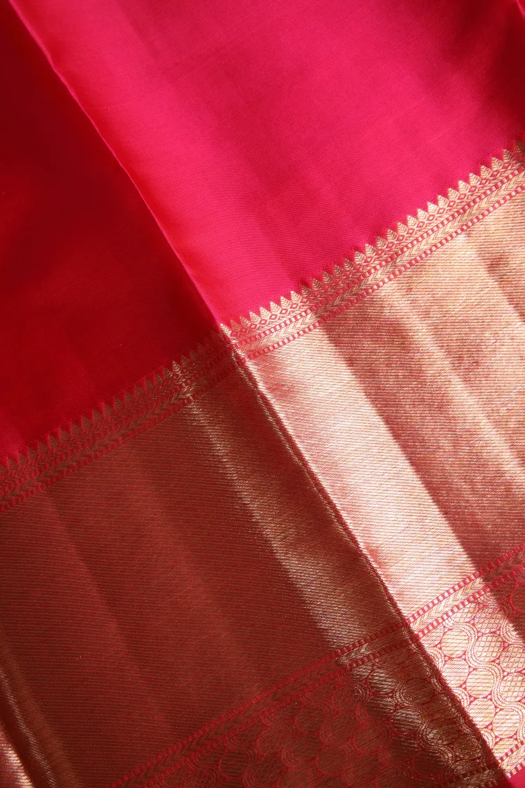 Strawberry Pink Kanchipuram Silk Sarees with Gold Zari Floral Patterns view 3