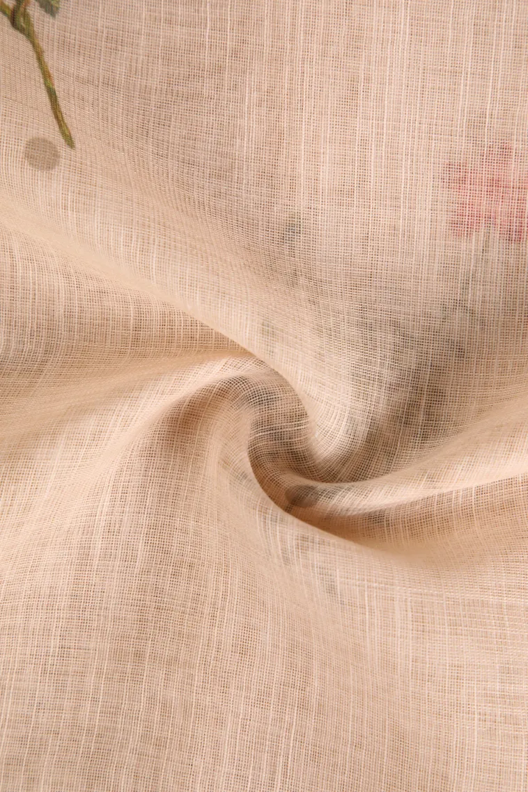 Coconut White Linen Saree Without Zari With Flower Mottif view 4