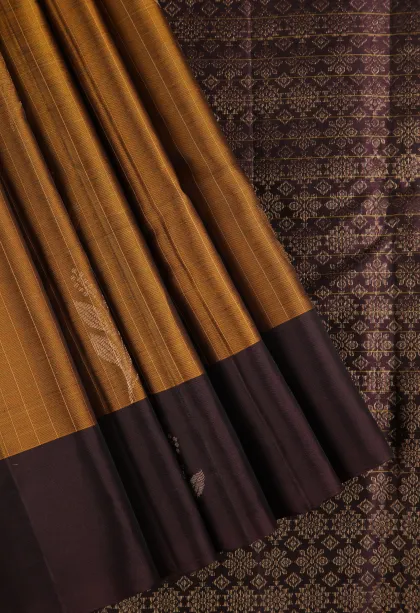 Gold Soft Silk Saree with Gold Zari Checks And Puttas