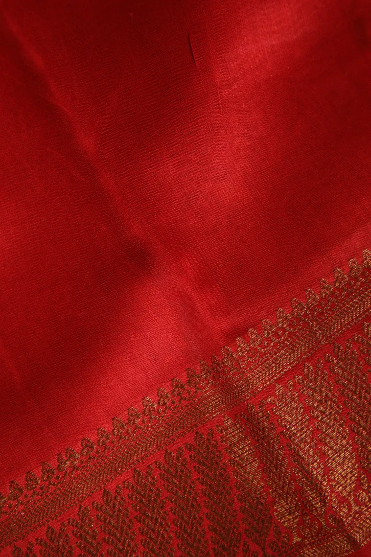 Salmon Pink Chanderi Cotton Sarees with Copper Zari Floral Patterns view 3