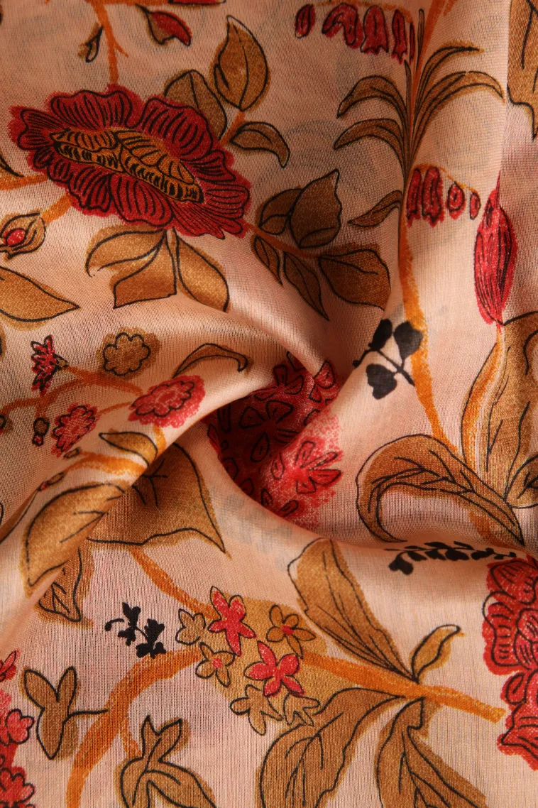 Salmon Pink Chanderi Cotton Sarees with Copper Zari Floral Patterns view 4