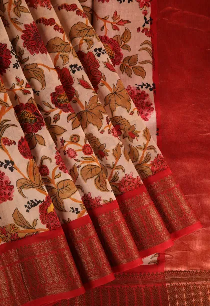 Salmon Pink Chanderi Cotton Sarees with Copper Zari Floral Patterns