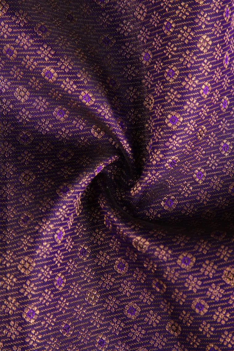 Mauve Purple Kanchipuram Silk Sarees with Gold Zari Floral Patterns view 4