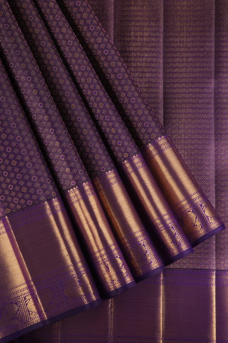 Mauve Purple Kanchipuram Silk Sarees with Gold Zari Floral Patterns
