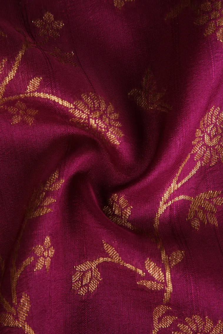 Magenta Purple Banaras Sarees with Copper Zari Floral Patterns view 4