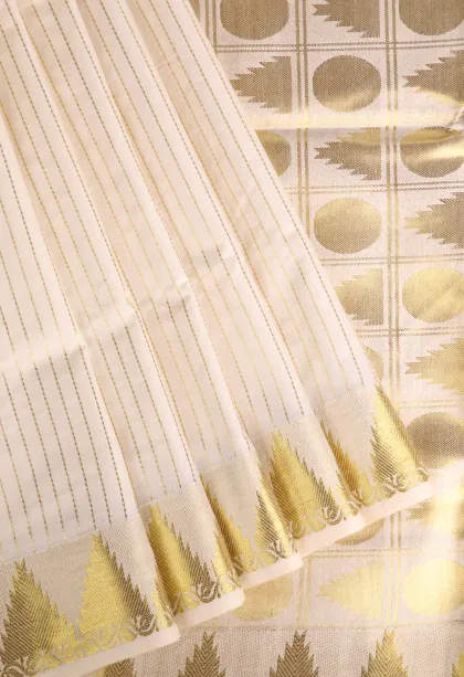 Cotton White Kasavu Sarees with Gold Zari Stripes