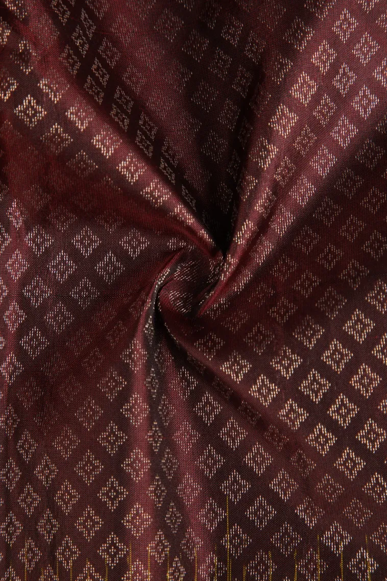 Berry Red Soft Silk Saree with Silver Zari Geometric Shapes view 4