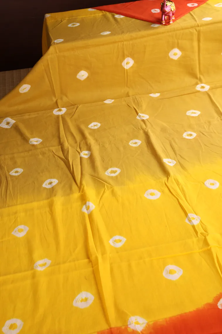 Lemon Yellow Mul Mul Cotton Without Zari With Pathik Motifs view 2